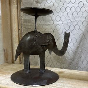 Preowned Metal Elephant Candle Holder - Rustic Dark Brown